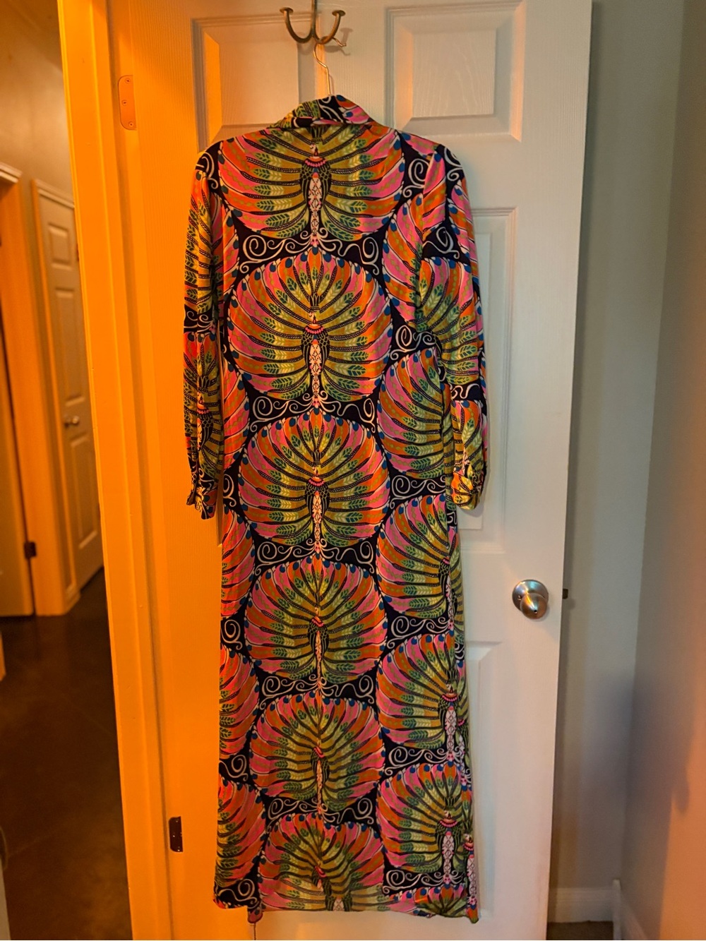 Vintage and Vibrant Multicolor Maxi Dress with Peacock Fan Print - Picture 3 of 4